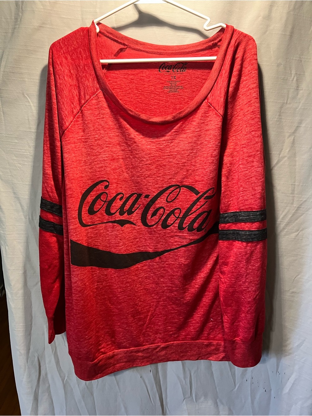 Coca Cola Red Crewneck Sweatshirt with Black Logo & Stripes